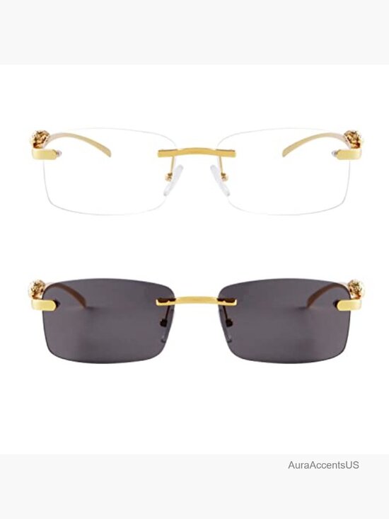 Vintage Rimless Sunglasses Retro Luxury Gold Metal Frameless Rectangle main image 6